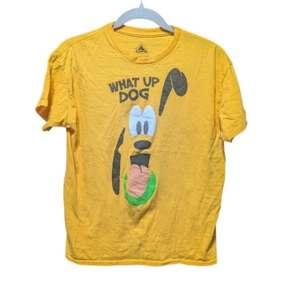 Youth XL Yellow Pluto Dog Shirt DISNEY “What up dog” Pluto Mickey Mouse - Picture 1 of 10